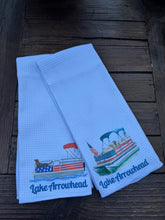 Load image into Gallery viewer, Lake Arrowhead Patriotic Puppy Pontoon Tea Towel
