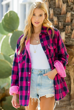 Load image into Gallery viewer, BUFFALO PLAID SHERPA-LINED JACKET- pink/navy