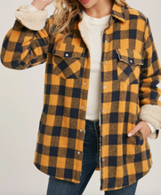 Load image into Gallery viewer, BUFFALO PLAID SHERPA-LINED JACKET- mustard/navy
