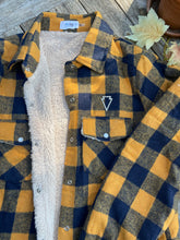Load image into Gallery viewer, BUFFALO PLAID SHERPA-LINED JACKET- mustard/navy