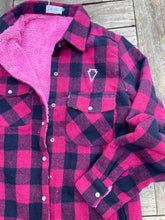 Load image into Gallery viewer, BUFFALO PLAID SHERPA-LINED JACKET- pink/navy