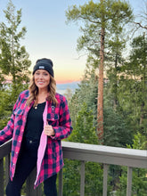 Load image into Gallery viewer, BUFFALO PLAID SHERPA-LINED JACKET- pink/navy