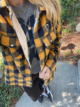 Load image into Gallery viewer, BUFFALO PLAID SHERPA-LINED JACKET- mustard/navy