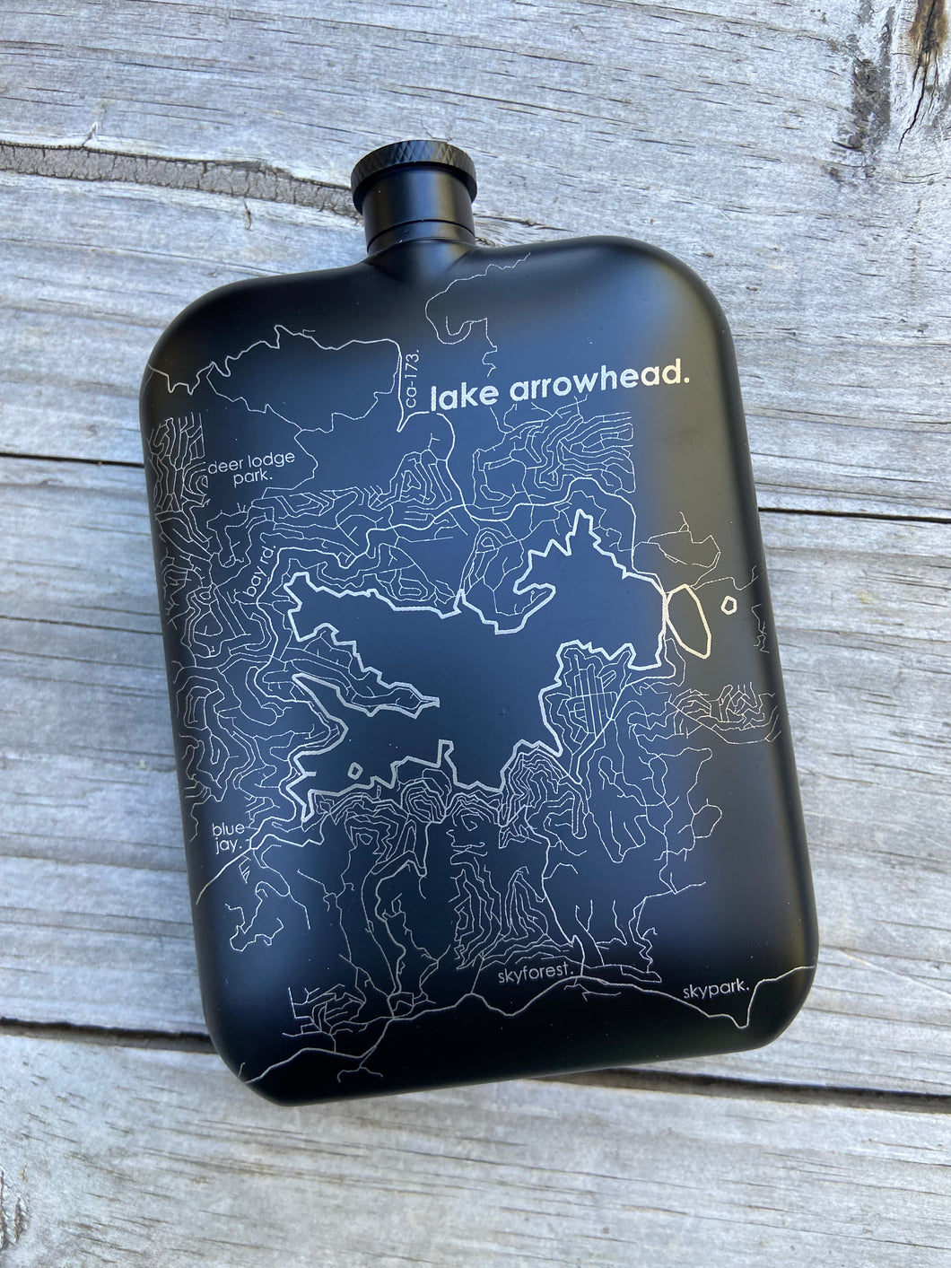 Lake Arrowhead FLASK- black + gold