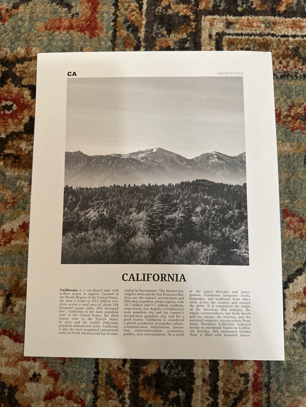 CALIFORNIA BLACK AND WHITE POSTER PRINT