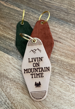 Load image into Gallery viewer, LIVIN&#39; ON MOUNTAIN TIME Leather &amp; Velvet Keychain
