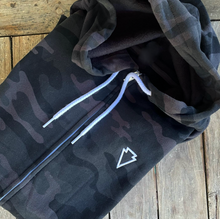 Load image into Gallery viewer, BLACK CAMO ZIP HOODED SWEATSHIRT [unisex]
