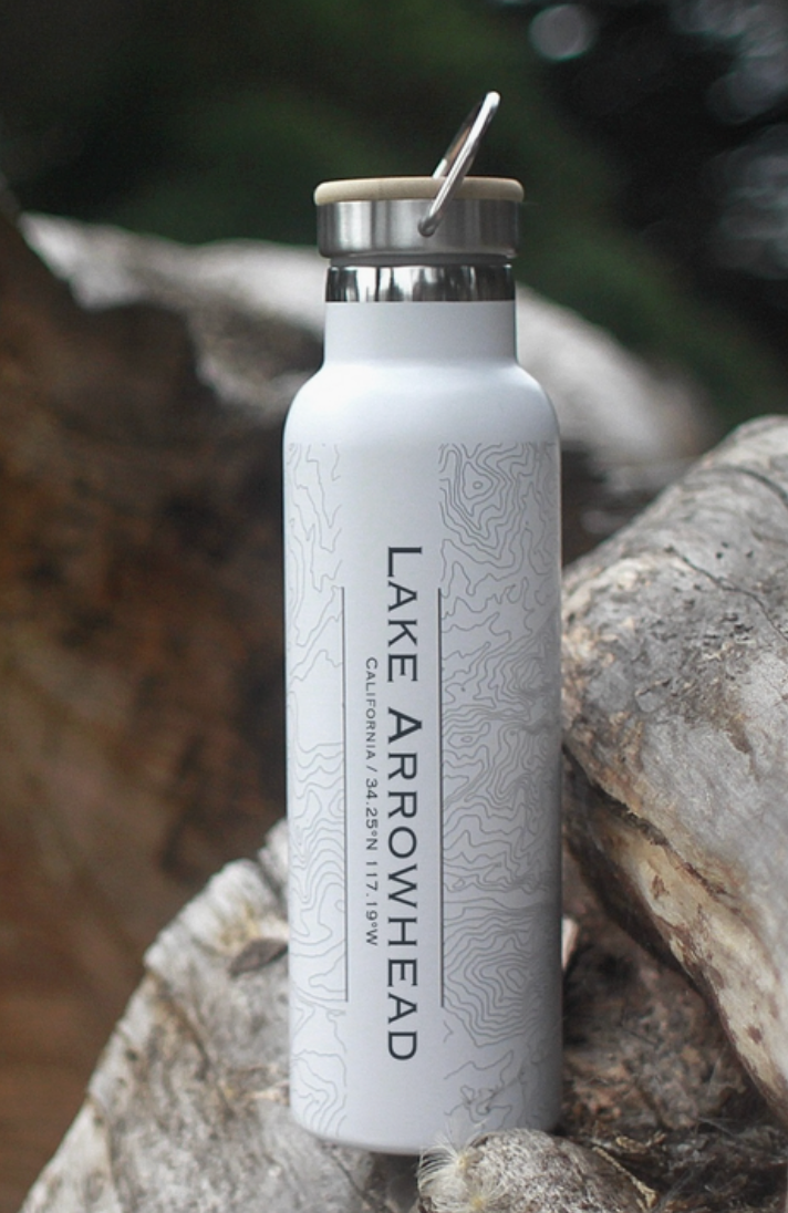 Lake Arrowhead eLAvation Map Bottle with Bamboo Top: Matte White