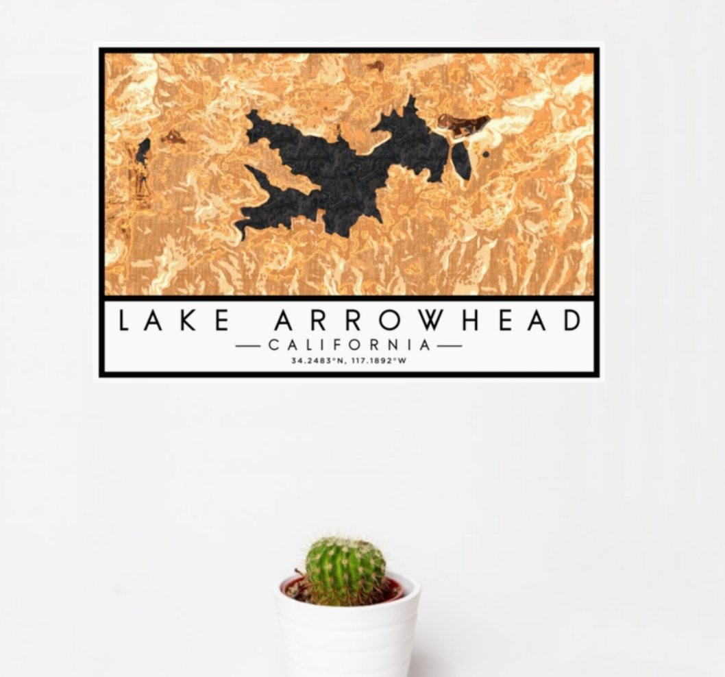 Lake Arrowhead - Map Print 'Ember Vertical or Horizontal