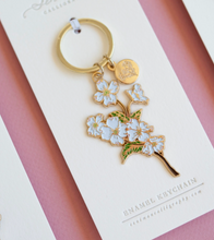 Load image into Gallery viewer, White Dogwoods Gold Enamel Keychain

