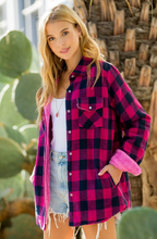 Load image into Gallery viewer, BUFFALO PLAID SHERPA-LINED JACKET- pink/navy
