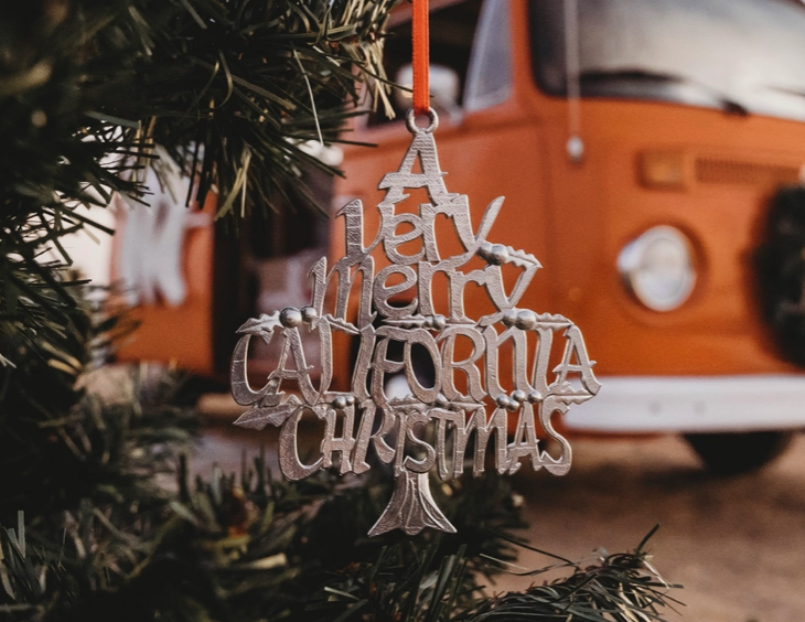 Handmade Pewter 'A VERY MERRY CALIFORNIA' Christmas Ornament