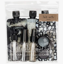 Load image into Gallery viewer, KITSCH: Refillable Ultimate Travel 11pc Set - Black &amp; Ivory
