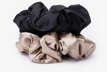 Load image into Gallery viewer, KITSCH: Large Satin Sleep Pillow Scrunchies - Black/Gold
