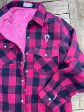 Load image into Gallery viewer, BUFFALO PLAID SHERPA-LINED JACKET- pink/navy
