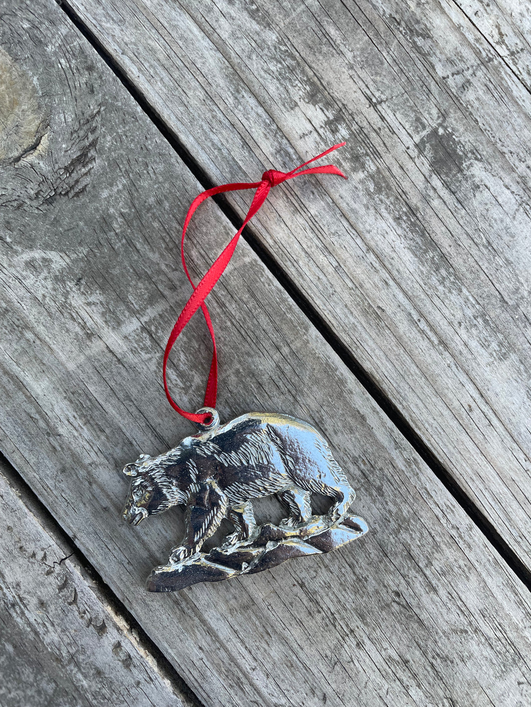 Handmade Pewter Bear Christmas Ornament