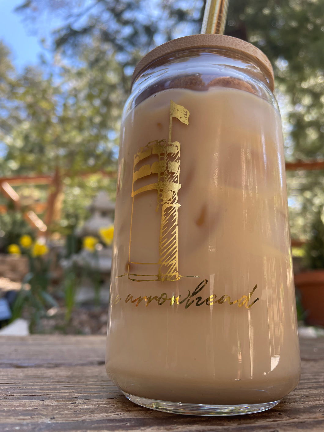 20K GOLD 'Lake Arrowhead Tower'- iced coffee/drink [with lid and straw options!]